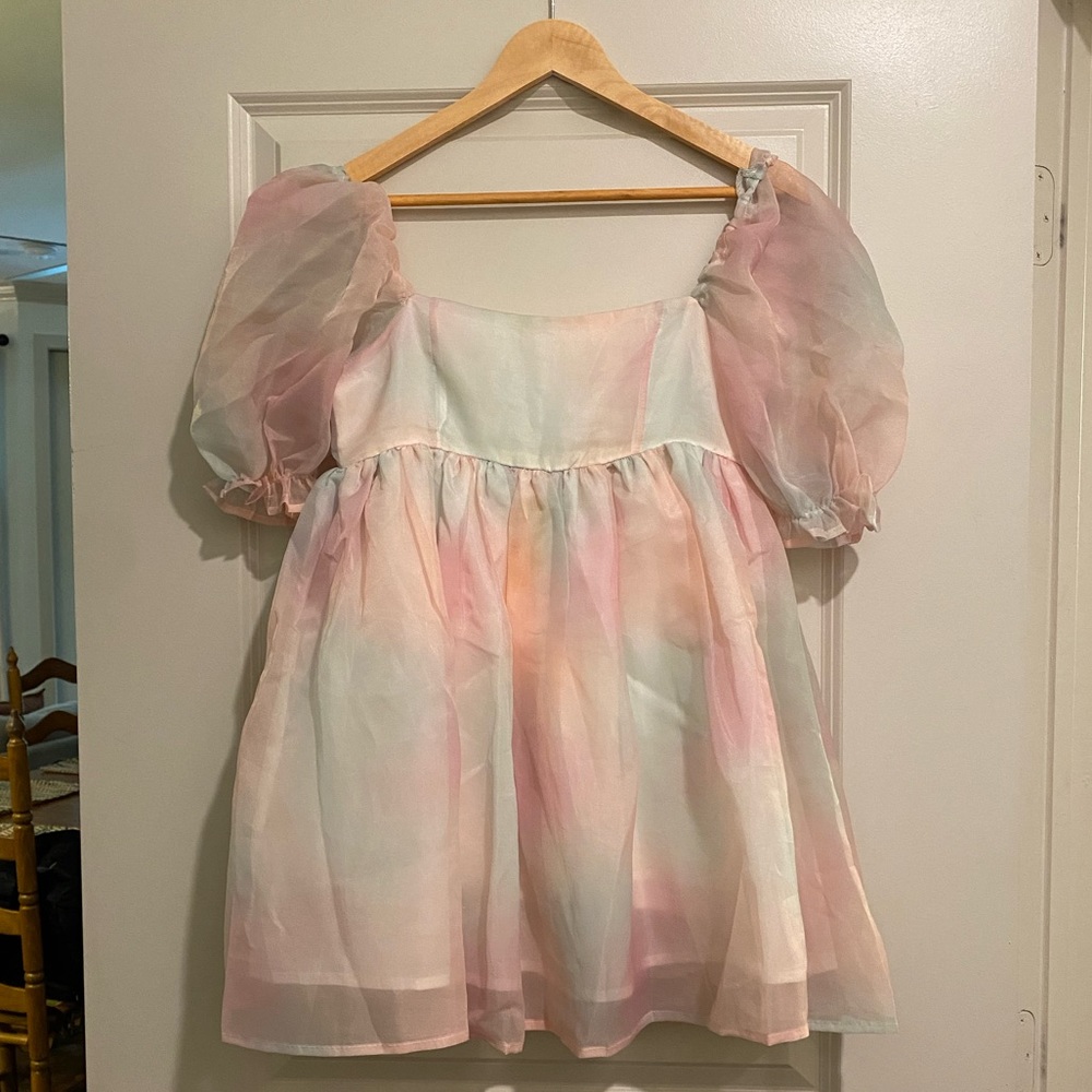 Pink and blue Puff sleeve dress